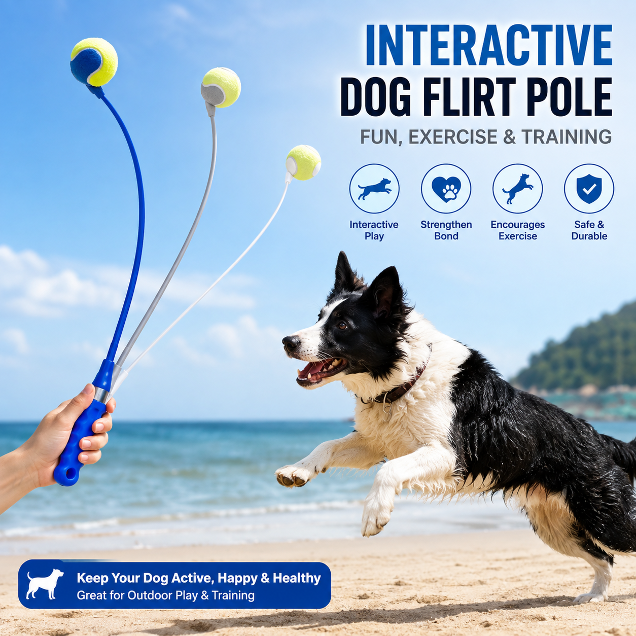 Interactive Dog Flirt Pole Toy with Ball – Pet Training Exercise Teaser Wand