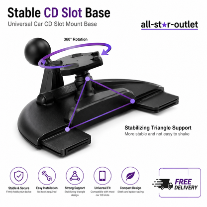 CD Slot Mount for 7-10"CarPlay Screen 360°Rotation Shockproof Car Monitor Holder