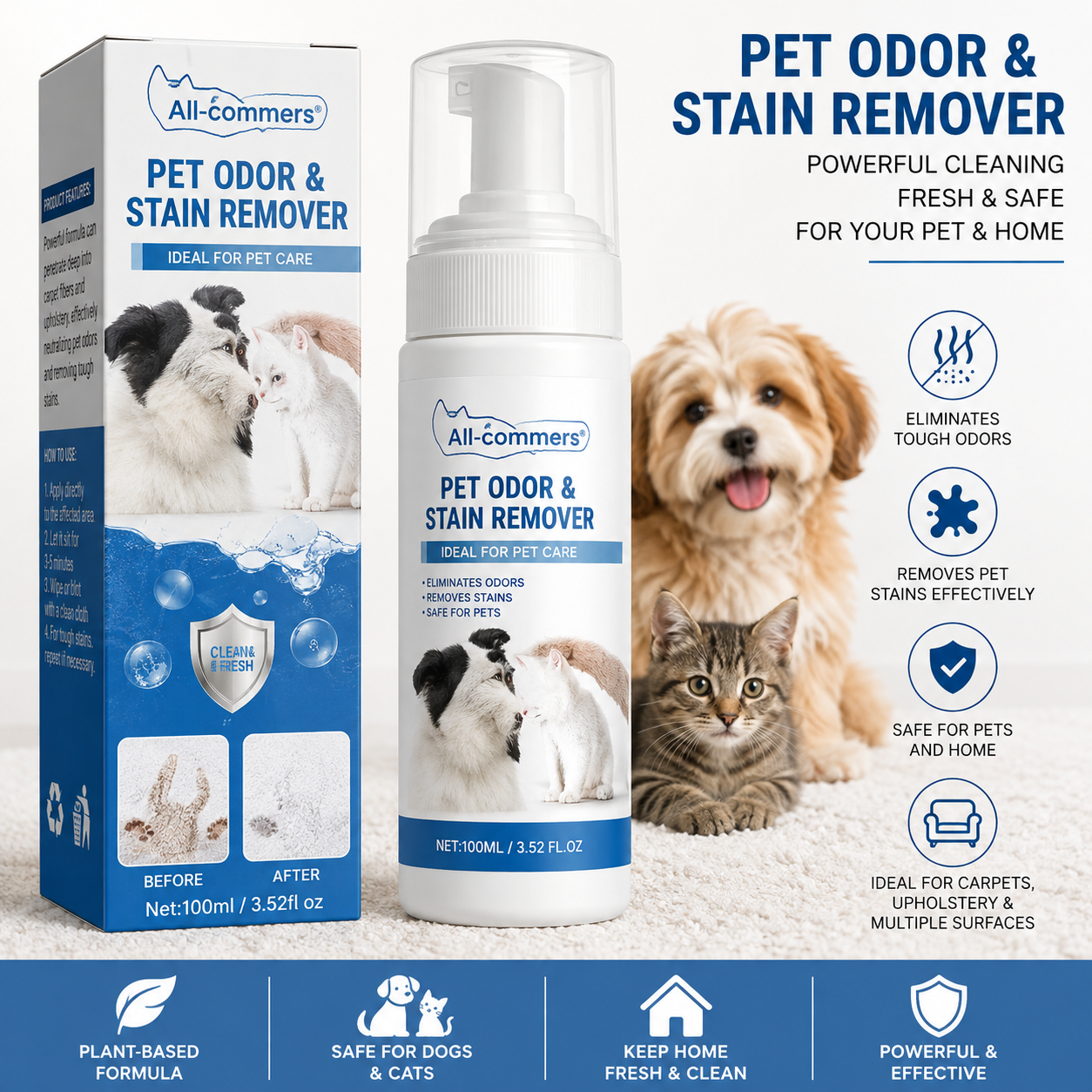 1-3X Pet Dental Tartar Remover Spray, Dog Cat Foam Teeth Clean Breath Freshener