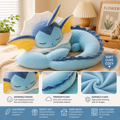 Giant Vaporeon Sleeping Plush - 30 inch Body Pillow Wrap Around - Soft Cuddle To