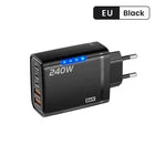 240W GaN Fast Charger 5-Port – 3PD + 2 USB Multi-Device USB-C Power Adapter, EU/US Plug