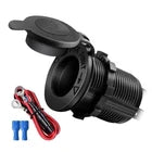 12V/24V Waterproof Car Power Outlet Socket with Protective Cover and Wiring Harness – Heavy Duty Panel Mount USB/Cigarette Lighter Style Socket