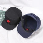 Military Style Cotton Cadet Cap with Red Star Embroidery – Unisex Flat Top Army-Style Hat for Casual Wear, Outdoor Activities & Everyday Fashion