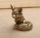 1PCS Brass Fox Animal Statue Small Sculpture Tabletop Figurine Home Decor Gifts