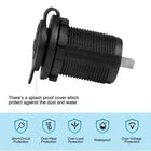 12V/24V Waterproof Car Power Outlet Socket with Protective Cover and Wiring Harness – Heavy Duty Panel Mount USB/Cigarette Lighter Style Socket