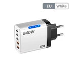 240W GaN Fast Charger 5-Port – 3PD + 2 USB Multi-Device USB-C Power Adapter, EU/US Plug