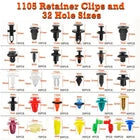 1105-Piece Automotive Retainer Clips & Fasteners Kit – 32 Sizes Car Body Trim Panel Rivets, Bumper Clips, Door Panel Push Pins with Removal Tools & Storage Organizer