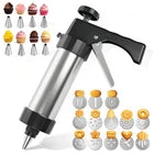 Manual Cookie & Biscuit Decorating Press Gun – Handheld Pastry Extruder with Interchangeable Nozzles & Decorative Disc Attachments for Cookies, Biscuits and Pastries