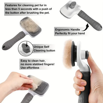 Self-Cleaning Slicker Brush for Dogs & Cats – Pet Grooming Comb & Hair Remover