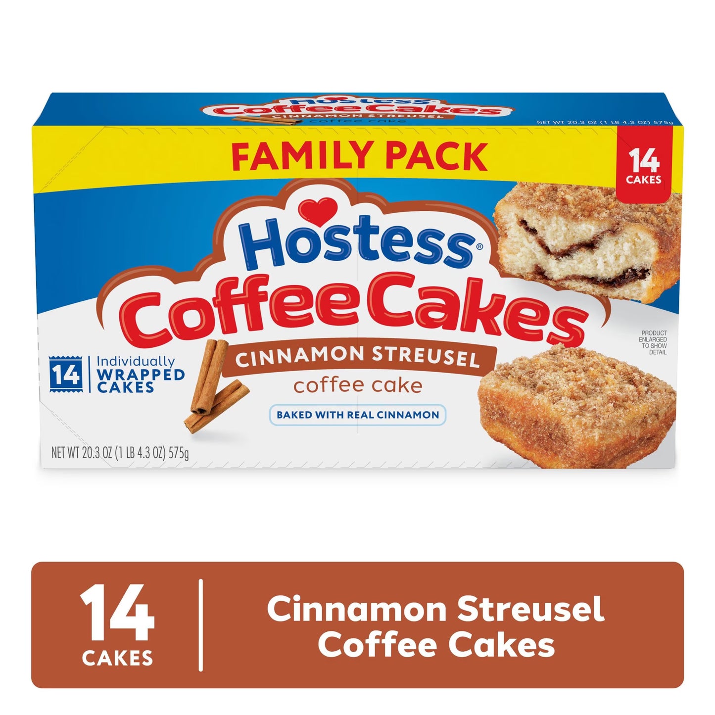 Hostess Coffee Cakes, Cinnamon Streusel Snack Cakes, 20.25 oz Box (14 Count)
